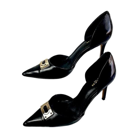 COACH Raven Stiletto Heels Black D’Orsay Calf Leather Brass Buckle Size 10 - Picture 3 of 8
